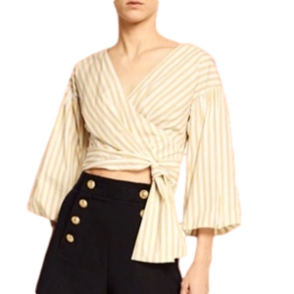 𝅺Host PICK🎉DEREK Lam V Neck Cropped 3/4 Sleeve Top Cotton Modern Neutral - Picture 2 of 11